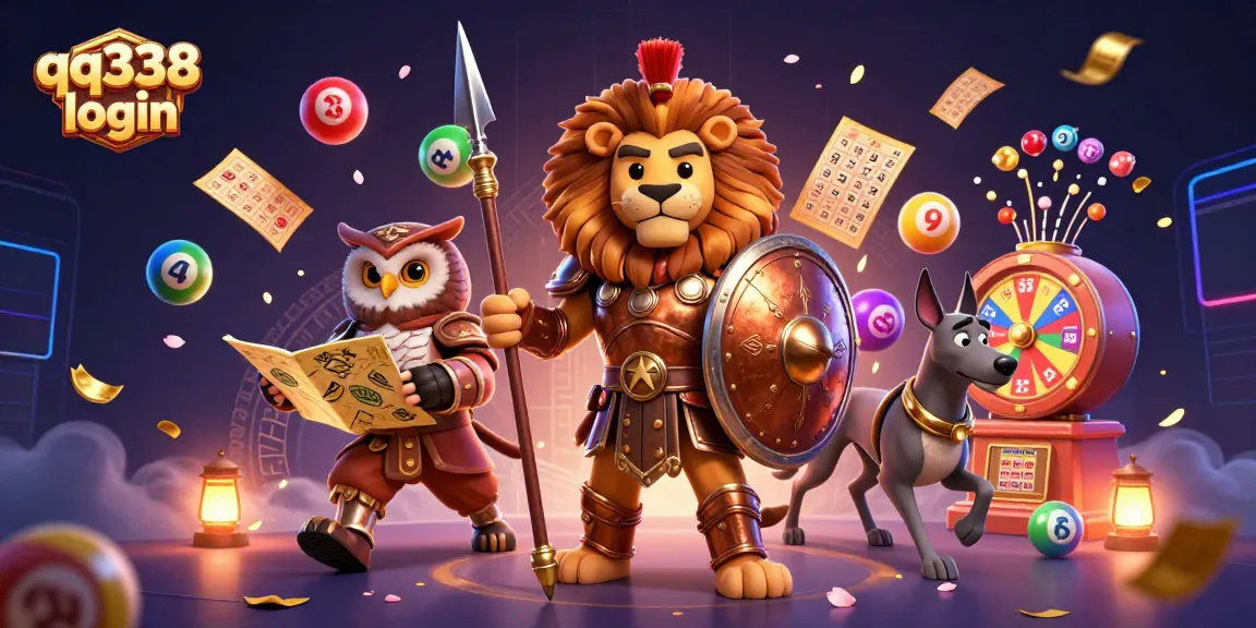 Play the best games with qq338 login, featuring engaging lottery elements and vibrant casino graphics.