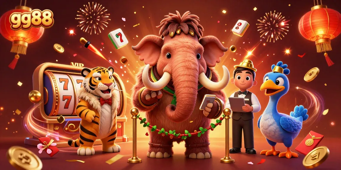 Spin the reels with gg88 in a vibrant 3D casino scene featuring whimsical characters and festive elements.