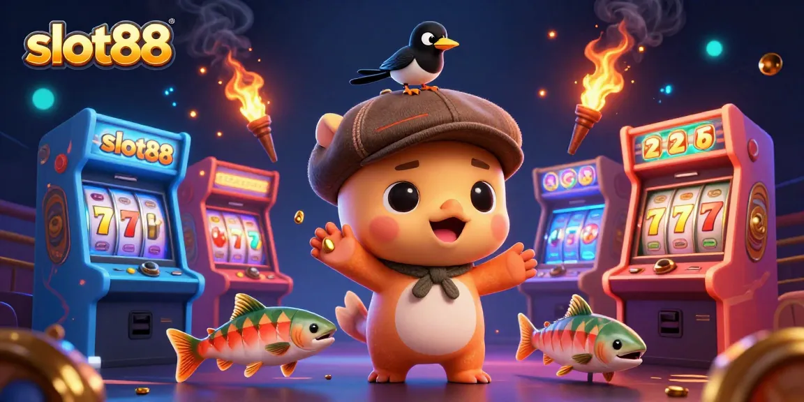 Engage with slot88 in this playful scene featuring cartoon characters celebrating wins.