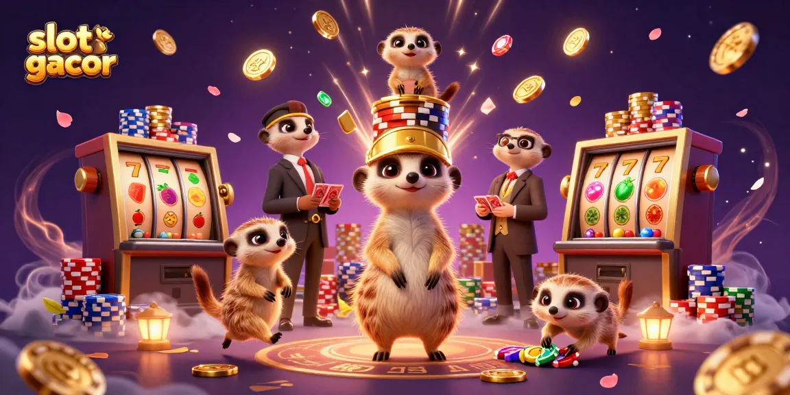 Experience slot gacor magic with lively meerkats running a bustling casino