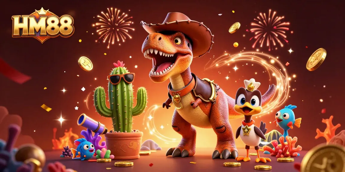 Experience the dynamic world of HM88 with a playful cowboy dinosaur and friends in underwater adventure!