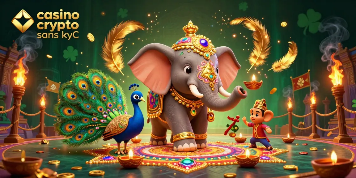 Gagnez en jouant au casino crypto sans KYC avec l'éléphant flamboyant décoré et ses compagnons colorés dans un cadre animé.