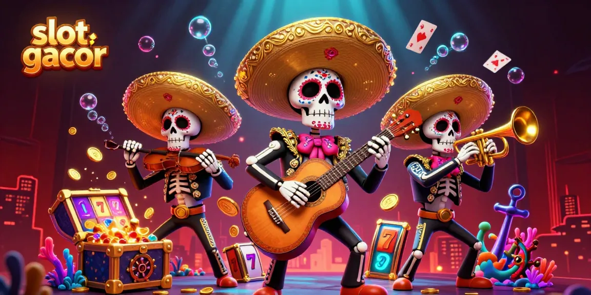 Engage with slot gacor games through a vibrant mariachi scene, featuring dynamic casino elements.