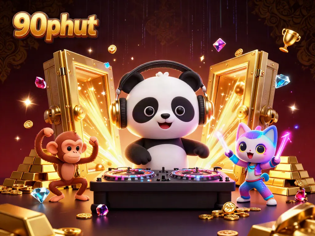 Engage in exhilarating betting experiences with 90phut vivid cartoon scene of fun characters.