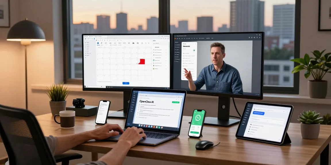 User interacting with OpenClaw AI on a sleek laptop in a modern workspace, showcasing productivity and technology integration.