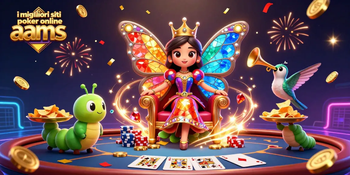 I migliori siti poker online aams: gioca con la regina delle farfalle in una poker room ricca di dettagli, chips e carte.