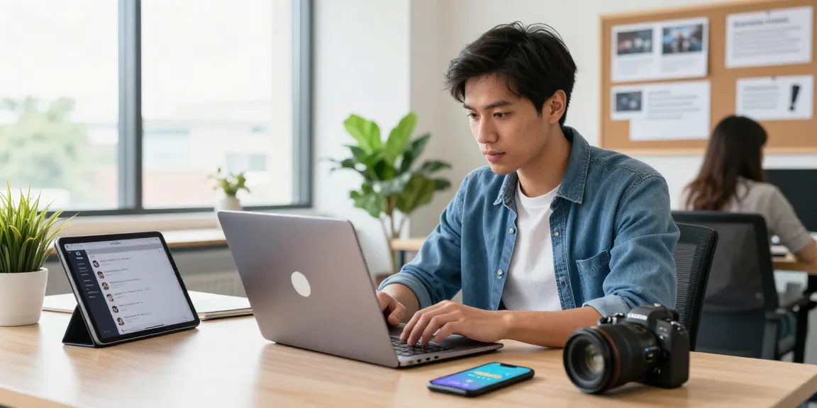 Engaged tech enthusiast using the 纸飞机中文版 application in a modern workspace.