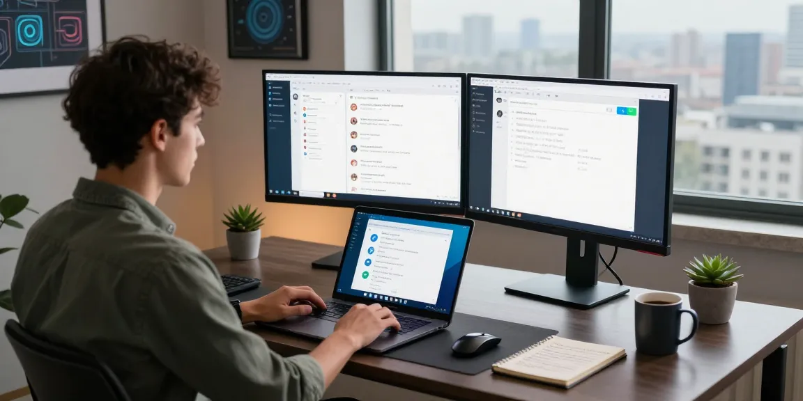 Using the telegram chinese desktop app in a modern home office setup with dual monitors.