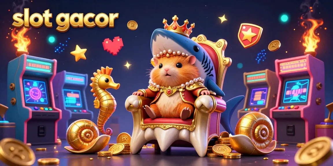 Experience slot gacor excitement with a vibrant 3D scene featuring a hamster king and arcade elements.