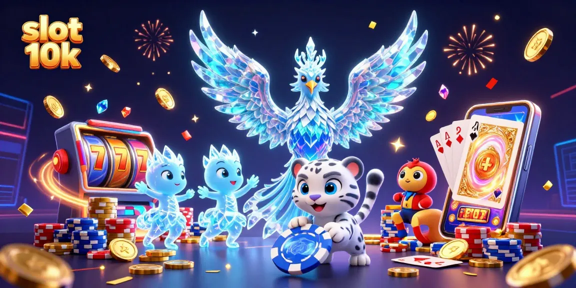 Play slot 10k across vibrant gaming scenes with an ice phoenix and sparkling sprites.