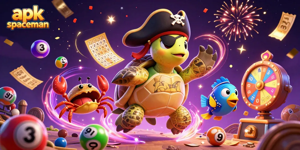 Experience fun with apk spaceman as the pirate turtle and friends float above casino treasures.