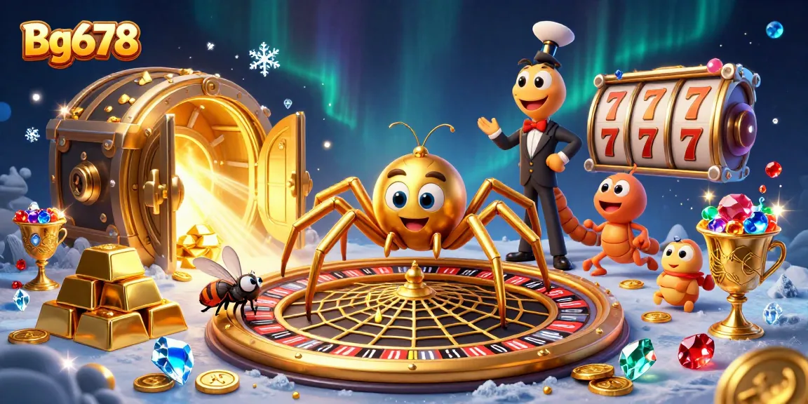 Engage in thrilling moments with Bg678 as a golden spider spins a roulette-inspired web in a lavish casino scene.
