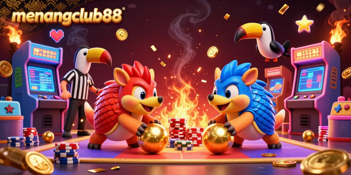 Experience the excitement of menangclub88 with animated pangolins competing in a high-energy casino game scene.
