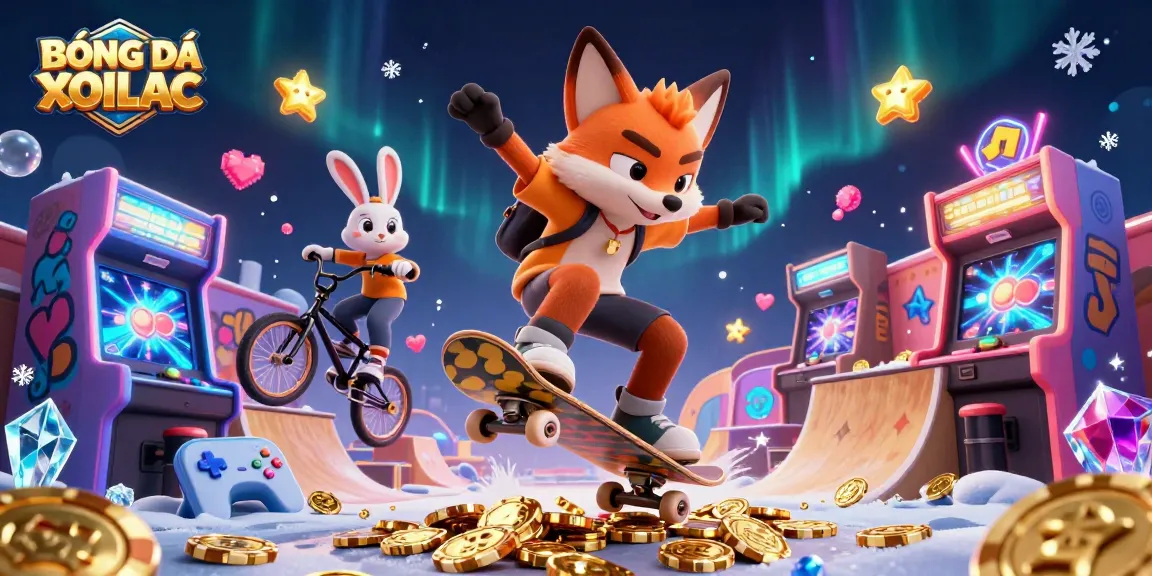 BÓNG ĐÁ XOILAC brings excitement with a cartoon fox and rabbit in a dynamic casino-themed scene.