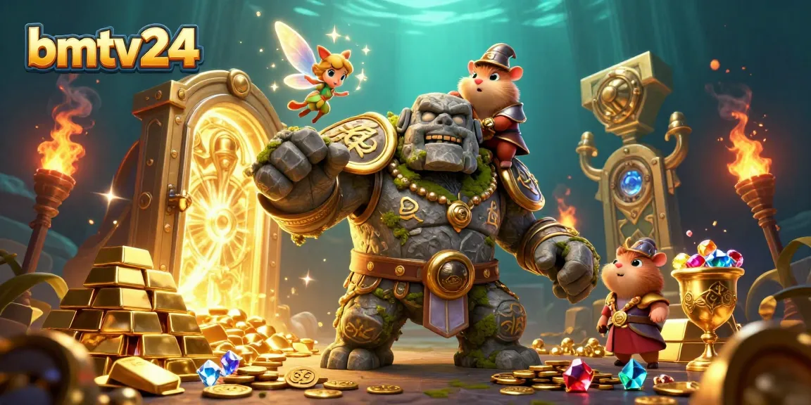 bmtv24 showcases an exciting casino adventure with characters and dynamic golden treasure.