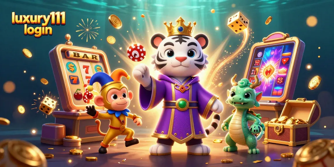 Play thrilling games at luxury111 login with a royal tiger and golden monkey amidst casino action.