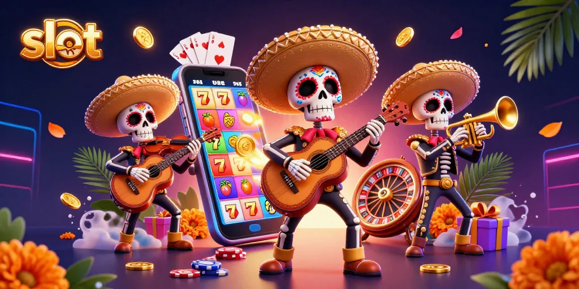 Bermain slot dengan karakter skeleton mariachi yang meriah dan beragam simbol permainan.