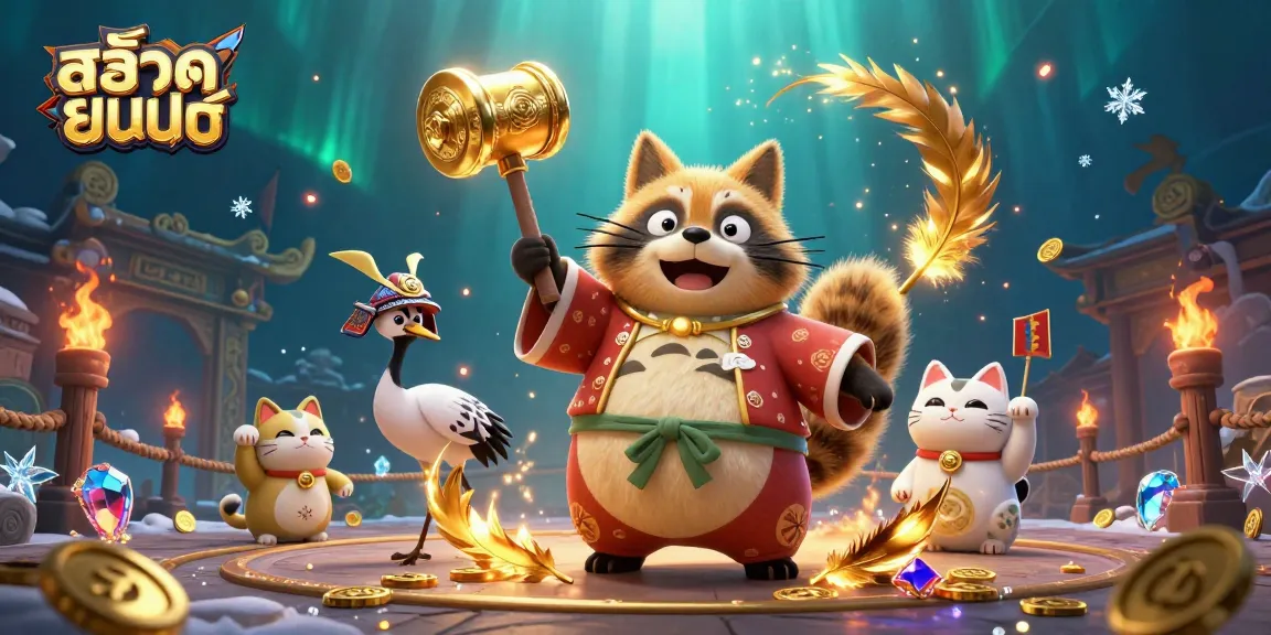 เล่นสล็อตออนไลน์ กับโชคลาภในบรรยากาศเทศกาลในภาพการ์ตูน 3D