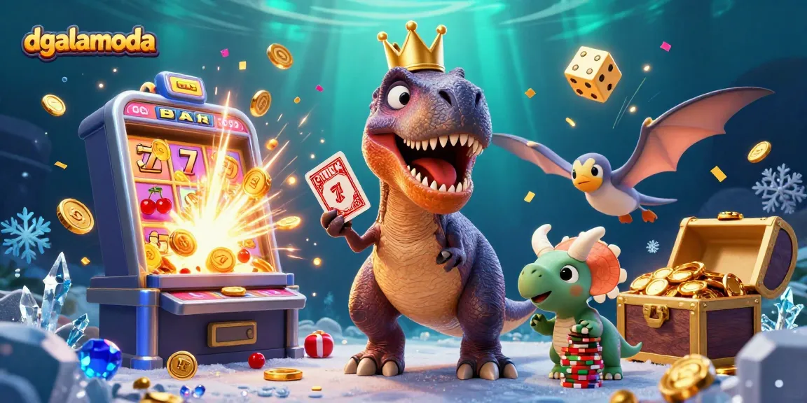 Engage in thrilling jackpots at dgalamoda with a vivid T-Rex and vibrant casino elements.